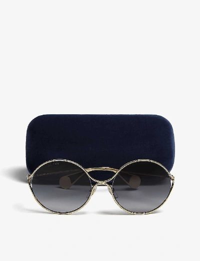 Shop Gucci Womens Gold Gg0253s Round-frame Sunglasses