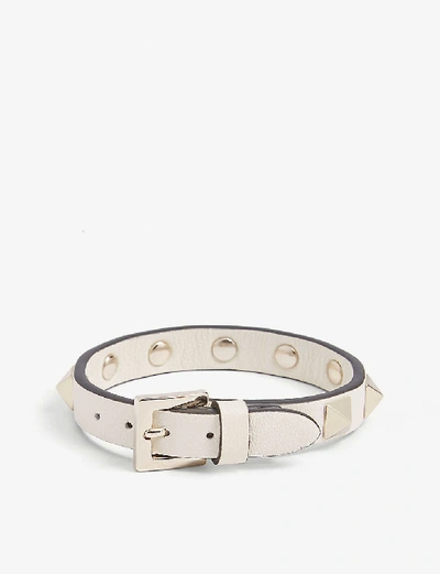 Shop Valentino Womens Light Ivory Rockstud Small Leather Bracelet