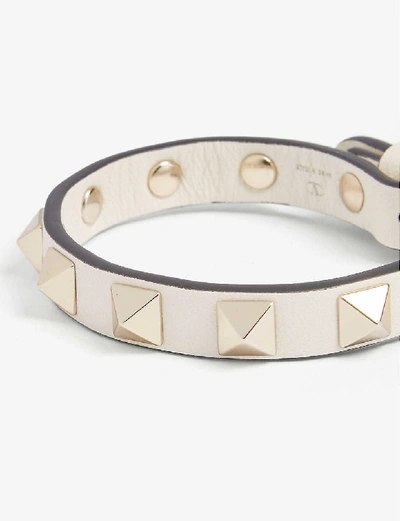 Shop Valentino Womens Light Ivory Rockstud Small Leather Bracelet