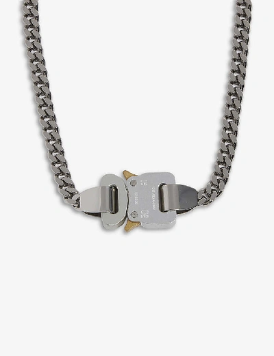 Shop Alyx Rollercoaster Buckle Silver-tone Chain Necklace In Silver Shine And Matt