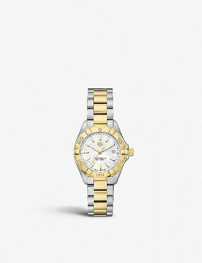 Shop Tag Heuer Women's White Mther Of Prl Wbd1420.bb0321 Aquaracer Mother-of-pearl And Stainless Steel Qu