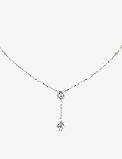 Shop Messika Women's White My Twin 18ct White-gold And 0.10ct Diamond Tie Necklace