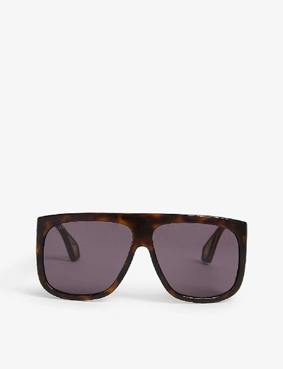 Shop Gucci Womens Grey Havana Rectangle Sunglasses