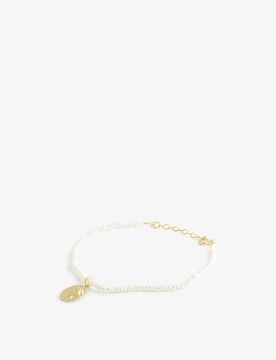 Shop Hermina Athens Ygeia Yellow Gold-plated And Pearl Bracelet In Gold & Pearl