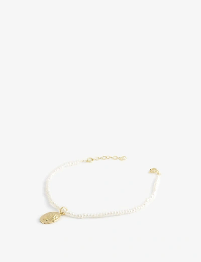 Shop Hermina Athens Ygeia Yellow Gold-plated And Pearl Bracelet In Gold & Pearl