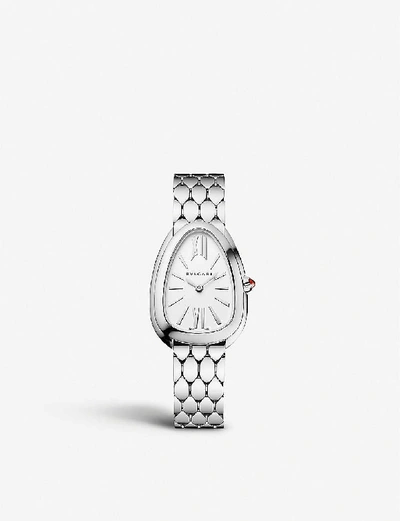 Shop Bvlgari Womens White Silver 103141 Serpenti Tubogas Stainless Steel And Opaline Quartz Watch