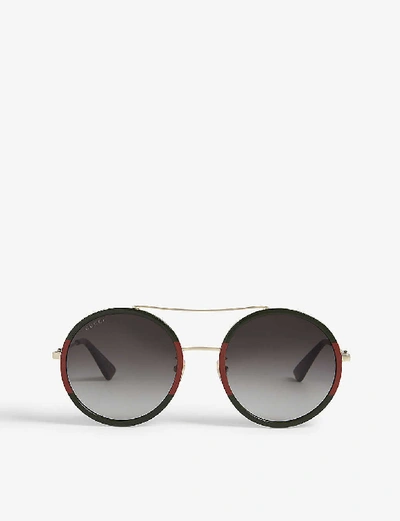 Shop Gucci Womens Gold Gg0061 Round-frame Sunglasses
