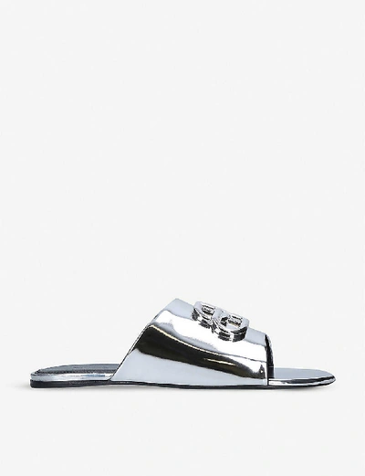 Shop Balenciaga Oval Bb Metallic Leather Sandals In Silver