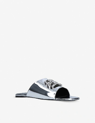 Shop Balenciaga Oval Bb Metallic Leather Sandals In Silver