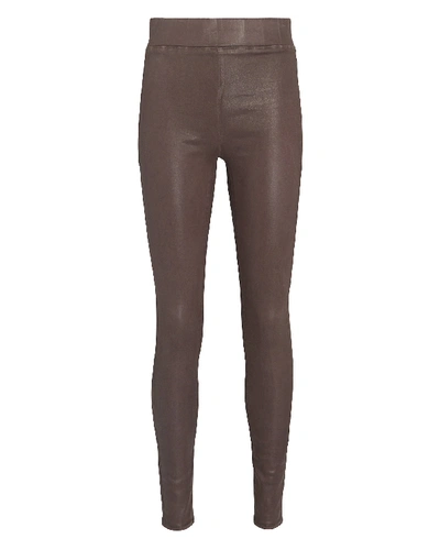 Shop L Agence Rochelle Coated High-rise Leggings In Brown