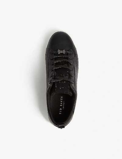 Shop Ted Baker Tedah Branded Leather Trainers In Black