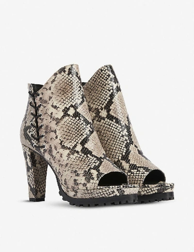 Shop Allsaints Micaela Snake-embossed Suede Heeled Ankle Boots In Nude