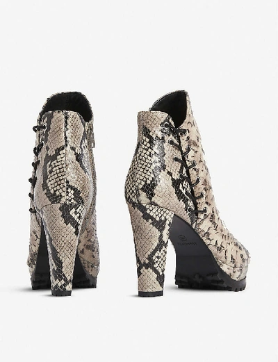 Shop Allsaints Micaela Snake-embossed Suede Heeled Ankle Boots In Nude
