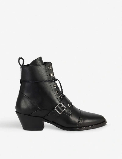 Shop Allsaints Women's Black Katy Heeled Leather Boots