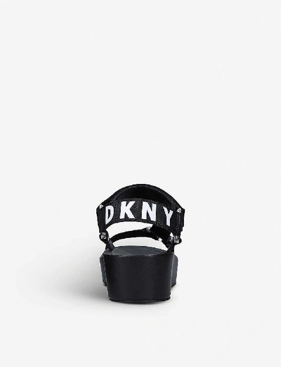 Shop Dkny Ayli Brand-print Woven Wedge Sandals In Black