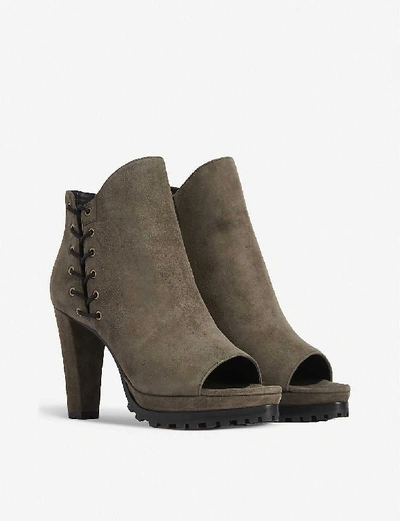 Shop Allsaints Micaela Heeled Suede Ankle Boots In Khaki