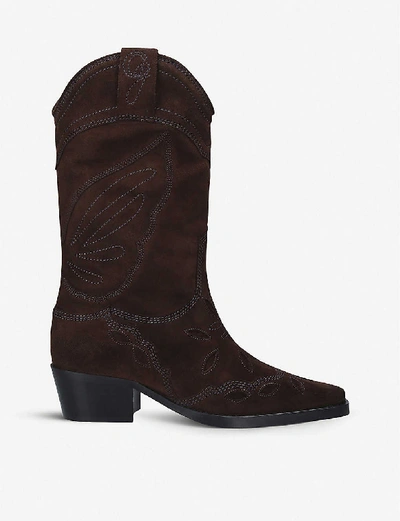 Shop Ganni High Texas Leather Heeled Boots In Dark Brown