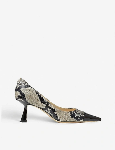 Shop Jimmy Choo Rene 65 Snake-embossed Leather Heeled Courts In Natural/black