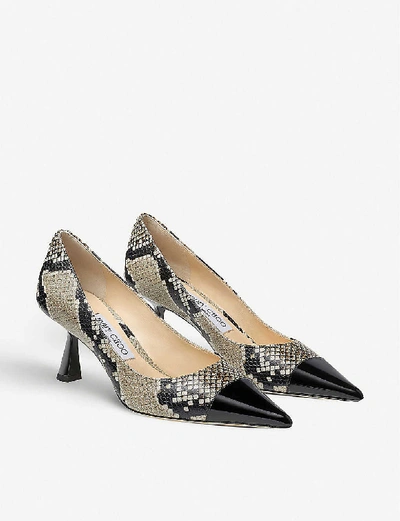 Shop Jimmy Choo Rene 65 Snake-embossed Leather Heeled Courts In Natural/black