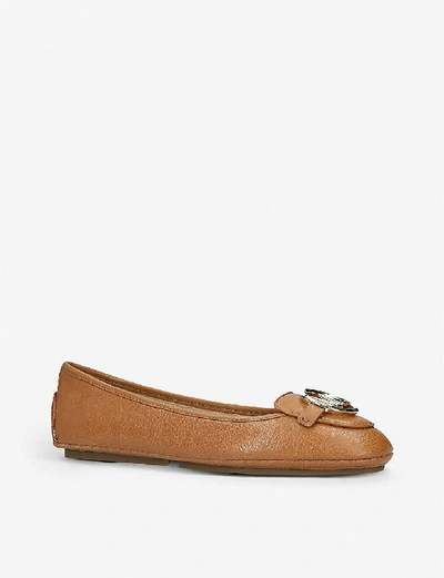 Shop Michael Michael Kors Lillie Leather Ballet Flats In Tan