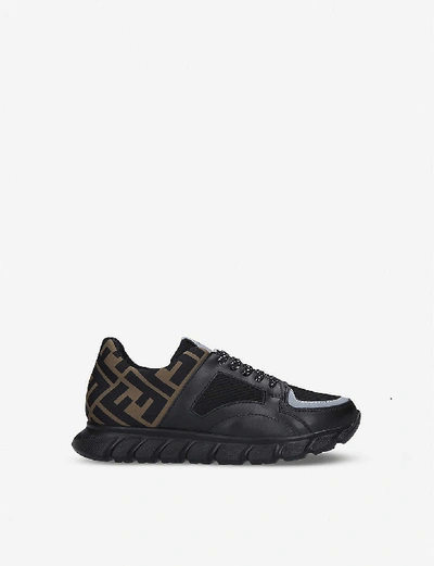 Shop Fendi Boys Black Kids Pump Logo-embellished Leather And Woven Trainers 6-7 Years 11