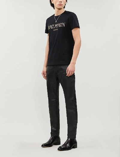 Shop Balmain Mens Black Gold Logo-print Cotton-jersey T-shirt L