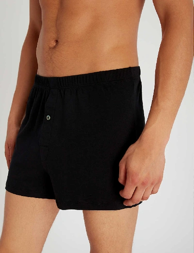 Shop Hanro Men's Black Sea Island Relaxed-fit Cotton Boxers