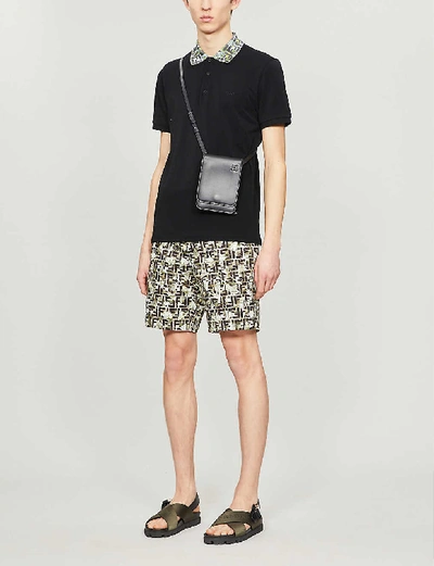Shop Fendi Mens Nero Branded-collar Slim-fit Cotton-piqué Polo Shirt S