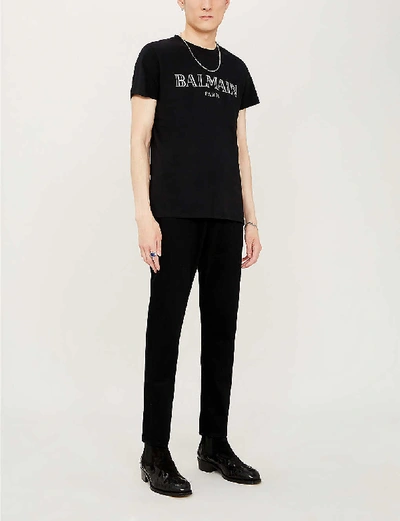 Shop Balmain Mens Black Logo-print Cotton-jersey T-shirt Xs