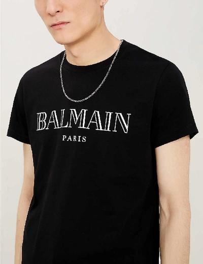 Shop Balmain Mens Black Logo-print Cotton-jersey T-shirt Xs