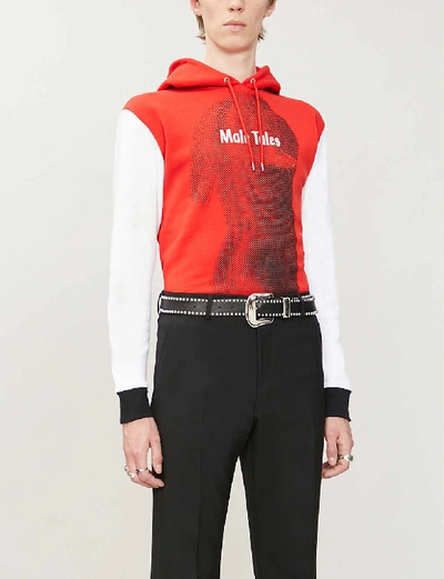 Shop Paco Rabanne Male Tales Graphic-print Cotton-jersey Hoody In Red