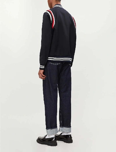 Shop Sandro Teddy Band Striped-trim Twill Jacket In Navy+blue