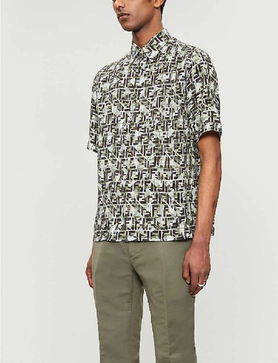 Shop Fendi Camouflage-print Cotton-blend Shirt In Green