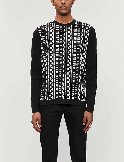 Shop Fendi Mens Black Logo-print Cotton-knit Jumper 42