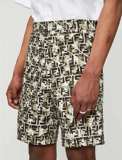 Shop Fendi Camouflage-print Cotton-blend Twill Shorts In Green