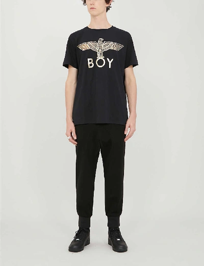 Shop Boy London Metallic Logo-print Cotton-jersey T-shirt In Black/gold