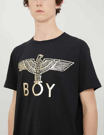 Shop Boy London Metallic Logo-print Cotton-jersey T-shirt In Black/gold
