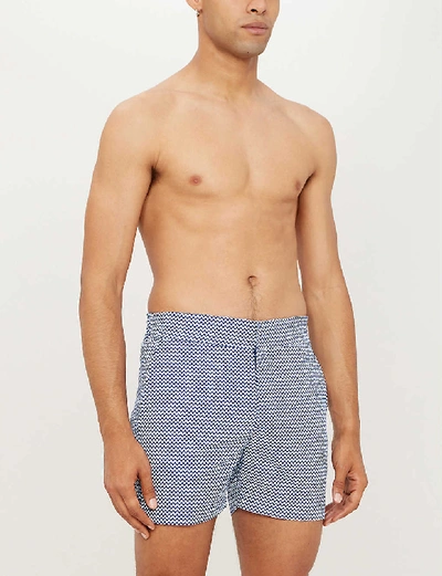 Shop Frescobol Carioca Copacabana-print Swim Shorts In Navy+blue