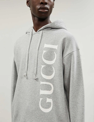 Shop Gucci Logo-print Cotton-jersey Drawstring Hoody In Medium+grey