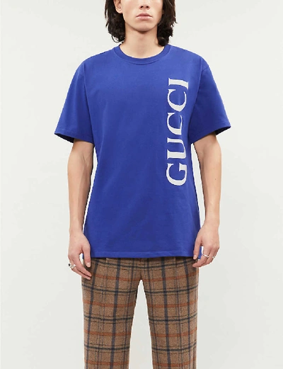 Shop Gucci Logo-print Cotton-jersey T-shirt In Blue