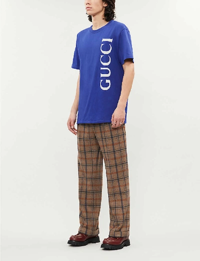 Shop Gucci Logo-print Cotton-jersey T-shirt In Blue