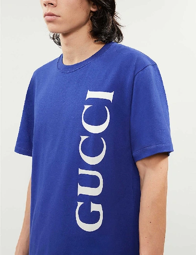 Shop Gucci Logo-print Cotton-jersey T-shirt In Blue