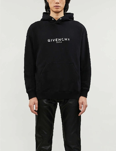 Shop Givenchy Logo-print Cotton-jersey Hoody In Black