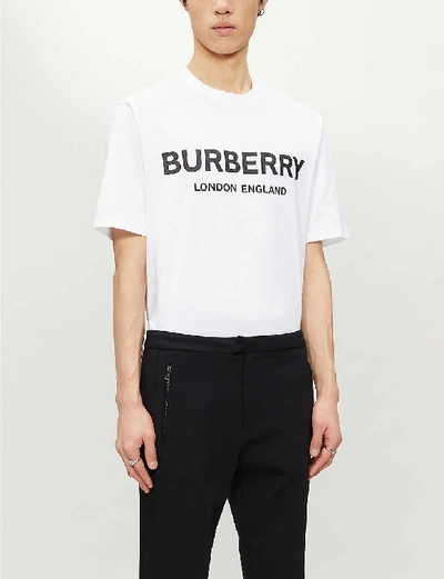 Shop Burberry Letchford Brand-print Cotton-jersey T-shirt In White