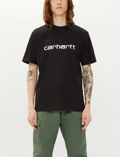 Shop Carhartt Logo-print Cotton-jersey T-shirt In Grey+heather+black