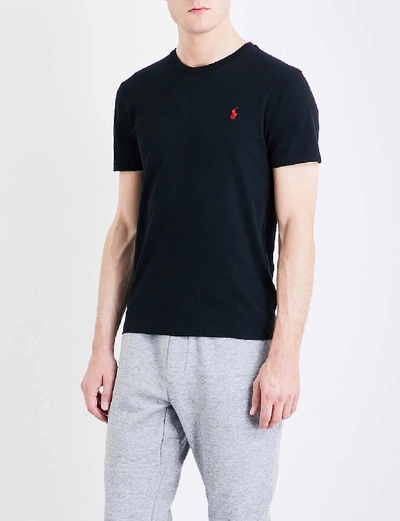 Polo Ralph Lauren Black Crewneck T-shirt With Pony Embroidery On The Front In Black