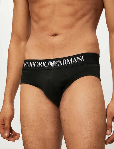 Shop Emporio Armani Mens Black Logo Slim-fit Stretch-cotton Briefs M