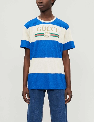 Shop Gucci Logo-print Cotton-jersey T-shirt In Natural Multi