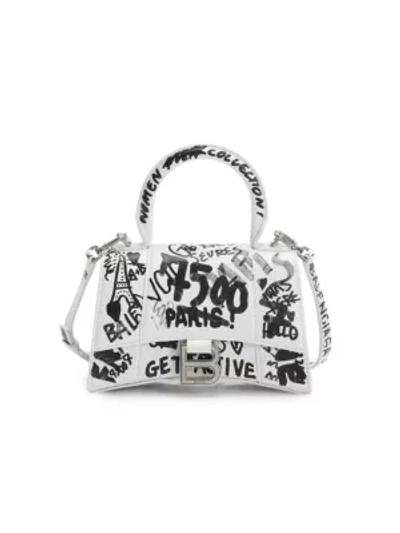 Shop Balenciaga Women's Hourglass Graffiti-print Leather Top Handle Bag In Black White