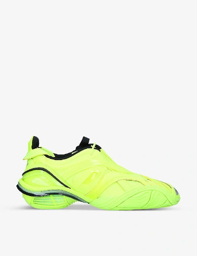 Shop Balenciaga Tyrex Panelled Faux-leather And Mesh Trainers In Yellow